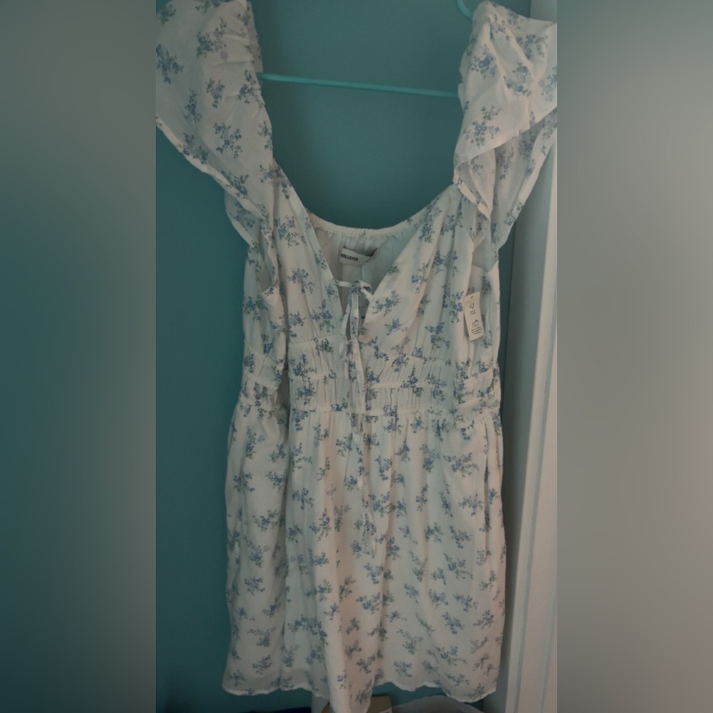 Hollister Blue Floral Dress with Ruffle Sleeves